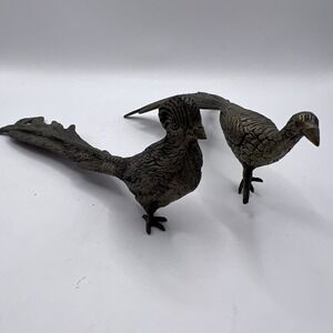 2 Vintage Miniature Brass Peacock Figurines 3"x7" See Pics